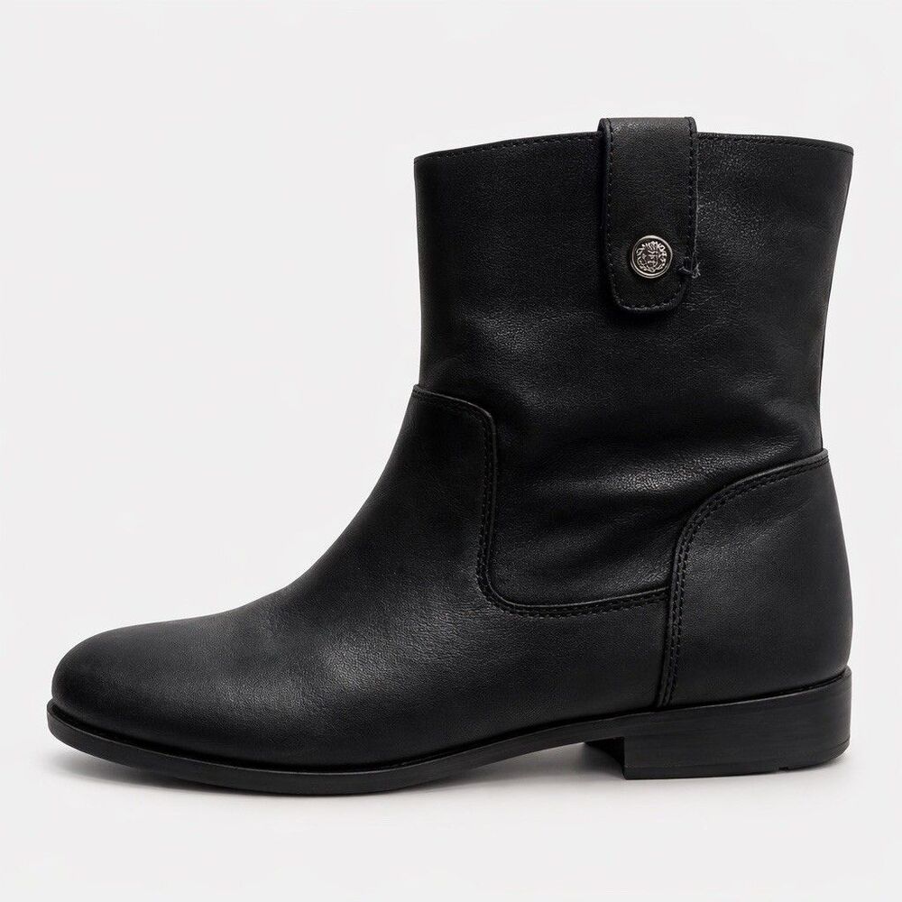 Arturo Chiang Womens Black Leather Ankle Boots Size 7M Pull On Low Heel Booties